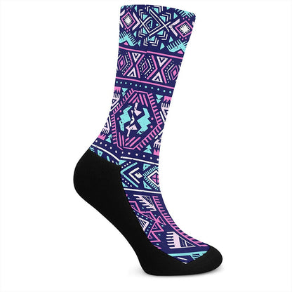 Blue And Pink Aztec Pattern Print Crew Socks