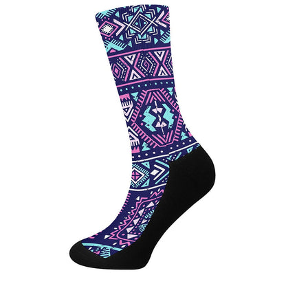 Blue And Pink Aztec Pattern Print Crew Socks