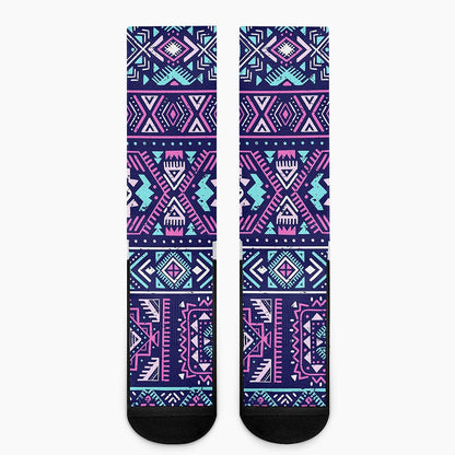 Blue And Pink Aztec Pattern Print Crew Socks