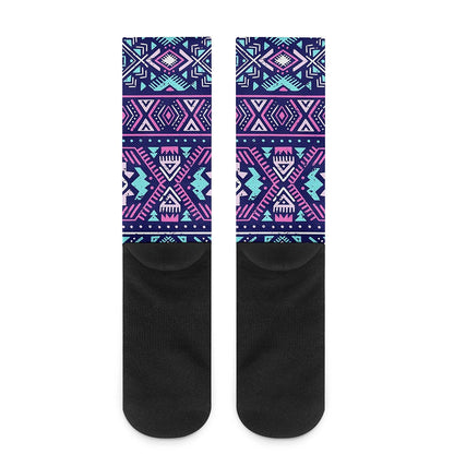 Blue And Pink Aztec Pattern Print Crew Socks