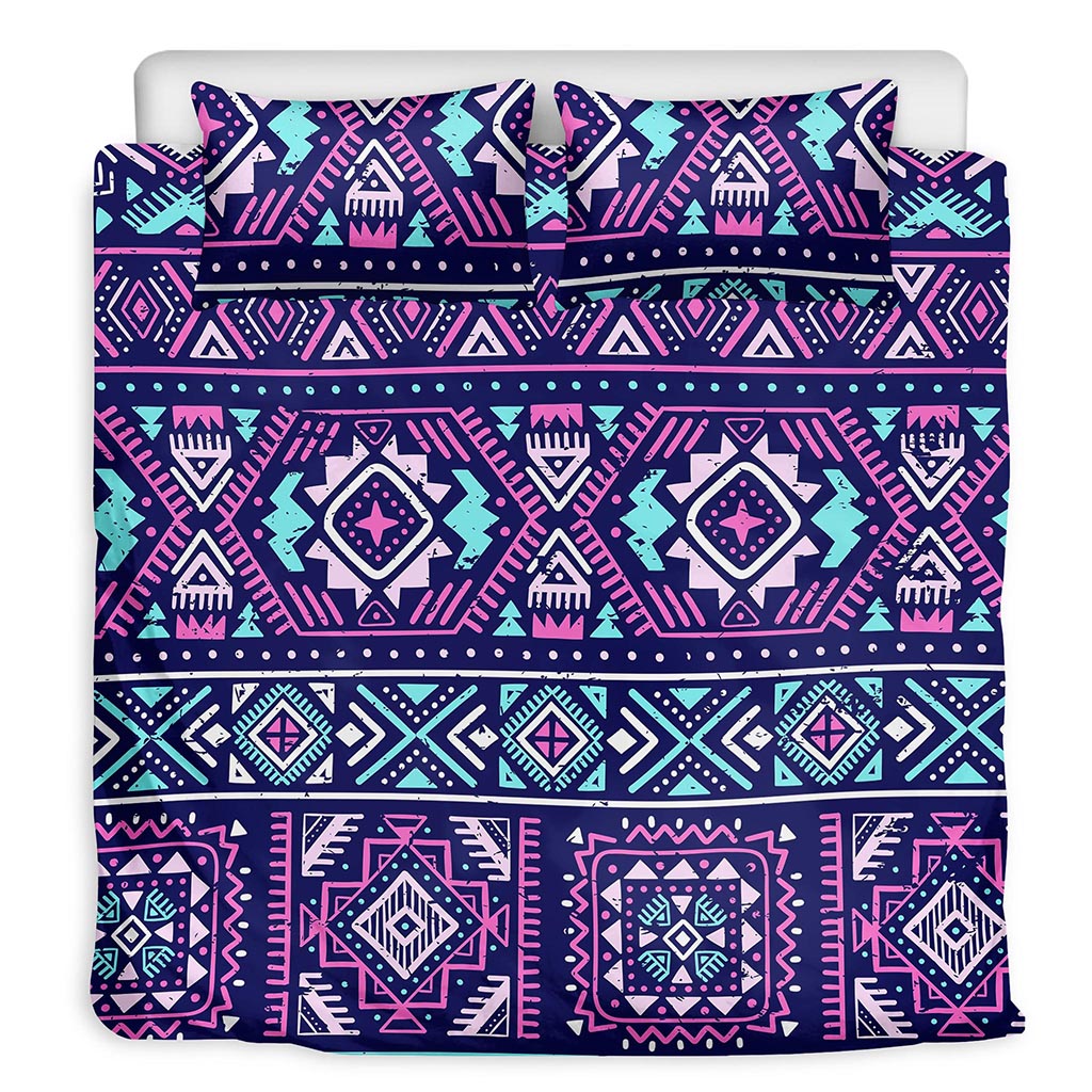 Blue And Pink Aztec Pattern Print Duvet Cover Bedding Set
