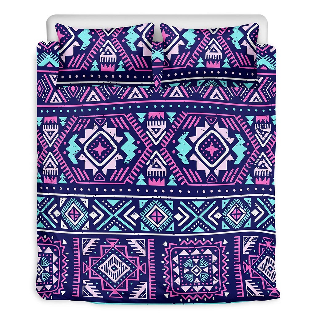 Blue And Pink Aztec Pattern Print Duvet Cover Bedding Set