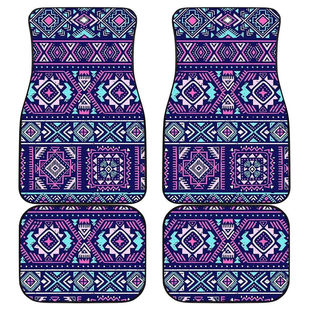 Blue And Pink Aztec Pattern Print Front and Back Car Floor Mats