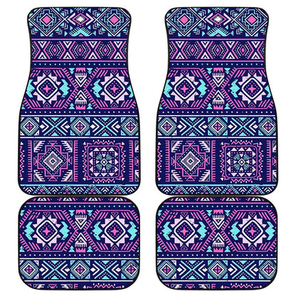 Blue And Pink Aztec Pattern Print Front and Back Car Floor Mats