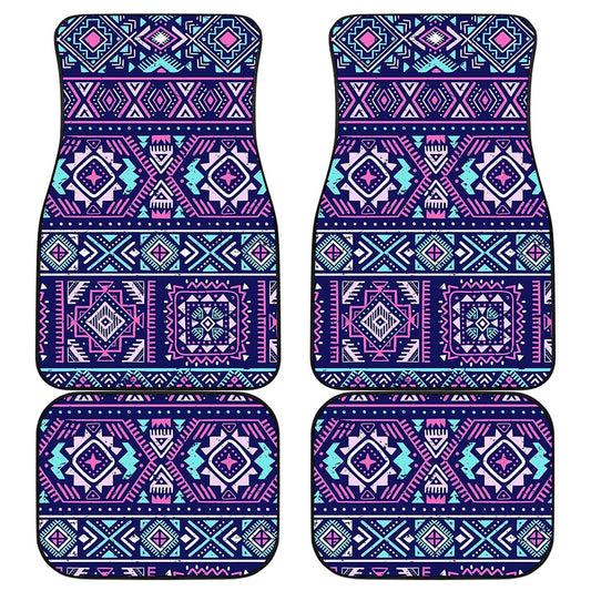 Blue And Pink Aztec Pattern Print Front and Back Car Floor Mats