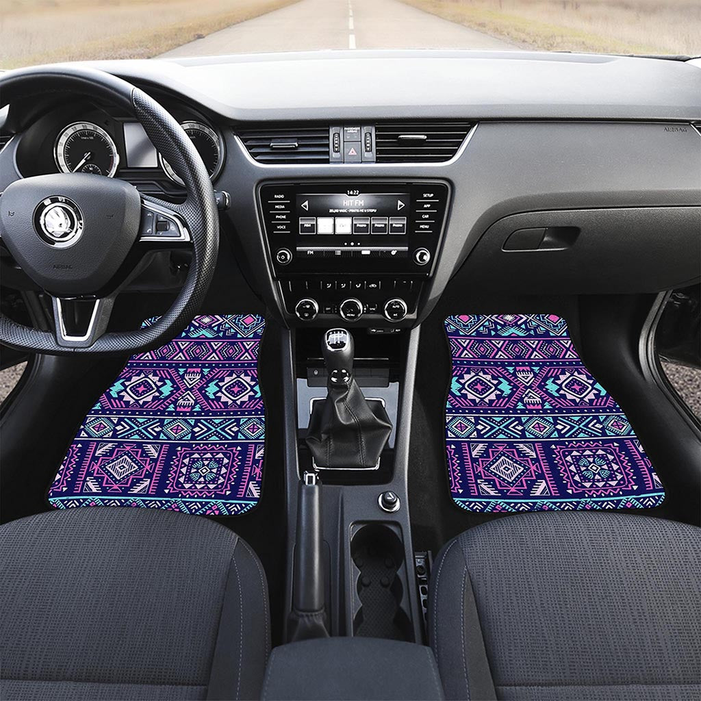 Blue And Pink Aztec Pattern Print Front and Back Car Floor Mats