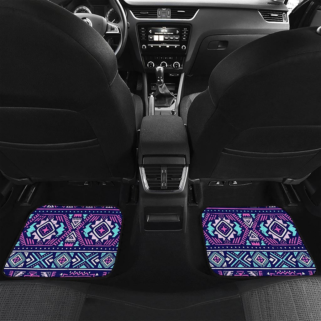 Blue And Pink Aztec Pattern Print Front and Back Car Floor Mats
