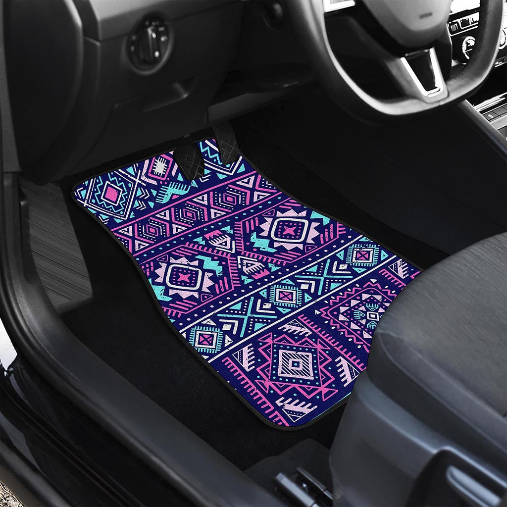 Blue And Pink Aztec Pattern Print Front and Back Car Floor Mats