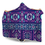 Blue And Pink Aztec Pattern Print Hooded Blanket