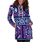 Blue And Pink Aztec Pattern Print Hoodie Dress GearFrost