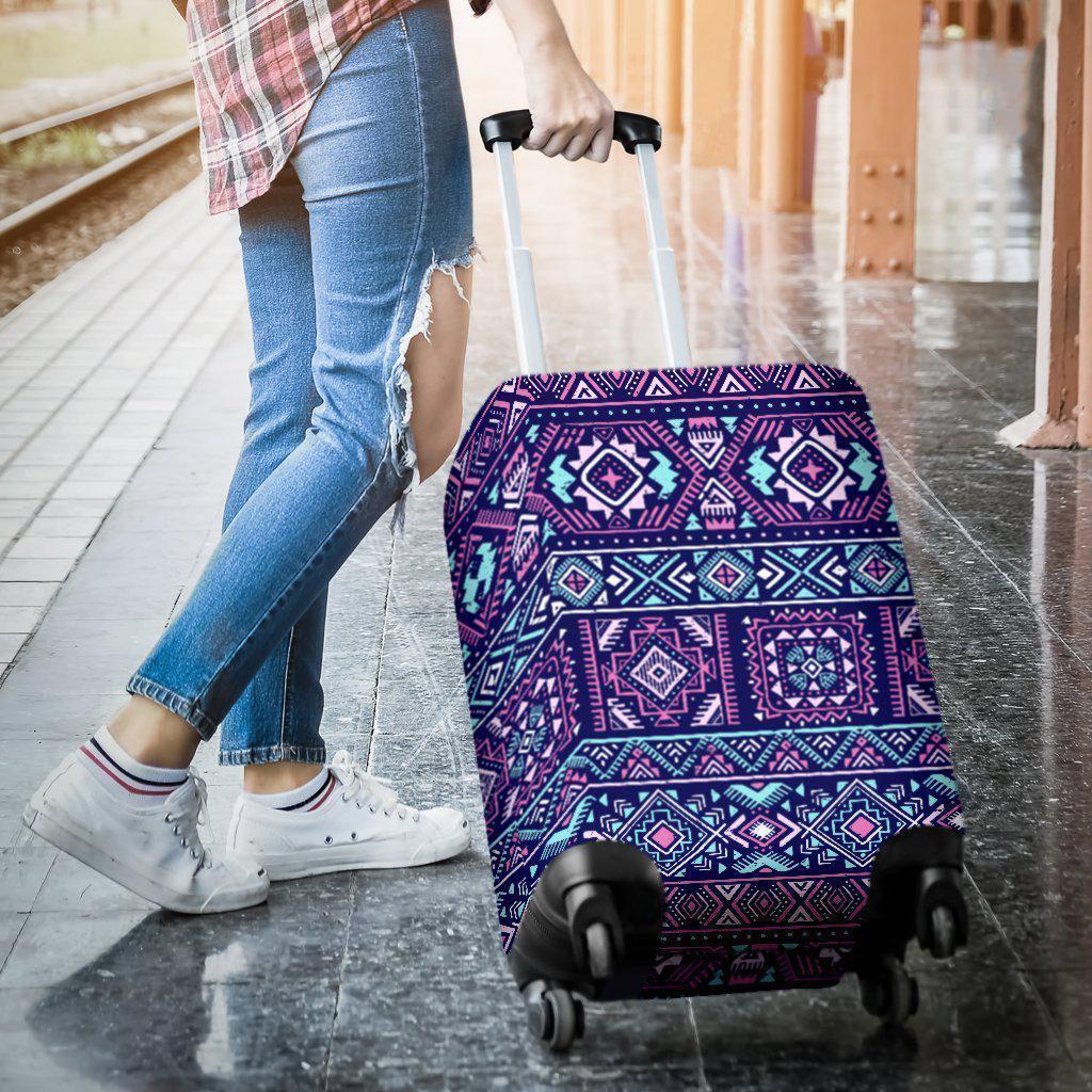 Blue And Pink Aztec Pattern Print Luggage Cover GearFrost