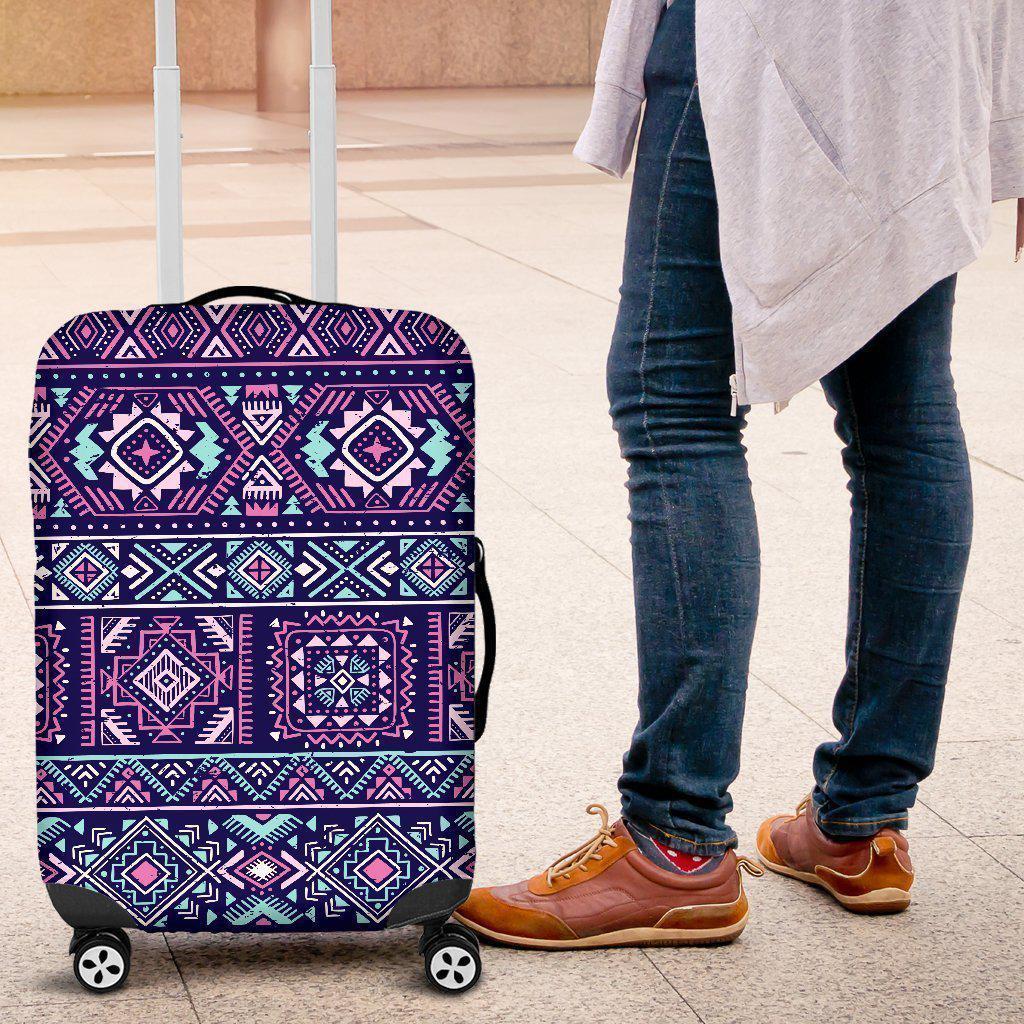 Blue And Pink Aztec Pattern Print Luggage Cover GearFrost