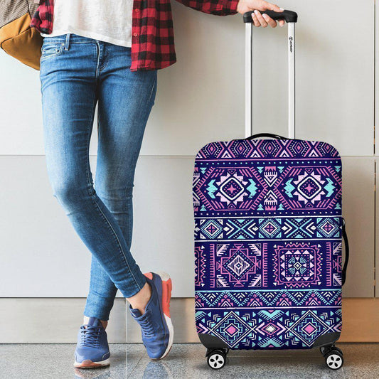 Blue And Pink Aztec Pattern Print Luggage Cover GearFrost