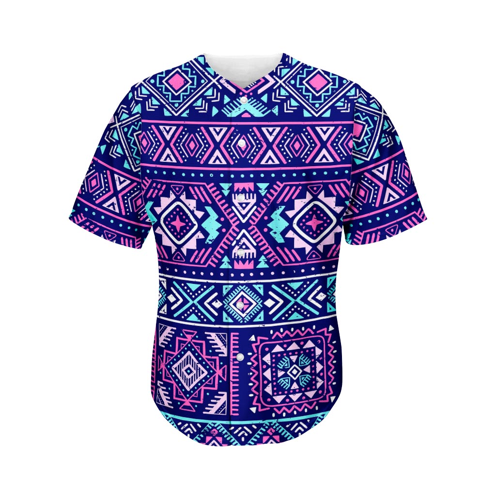 Blue And Pink Aztec Pattern Print Men's Baseball Jersey