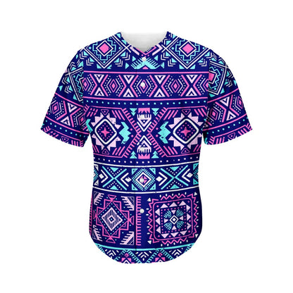 Blue And Pink Aztec Pattern Print Men's Baseball Jersey