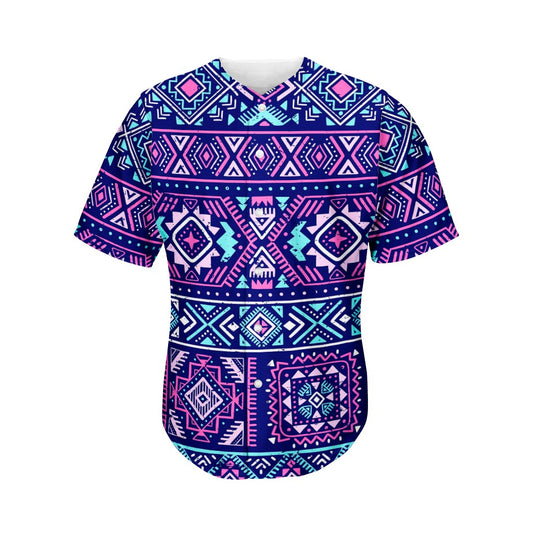 Blue And Pink Aztec Pattern Print Men's Baseball Jersey