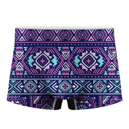 Blue And Pink Aztec Pattern Print Men's Boxer Briefs