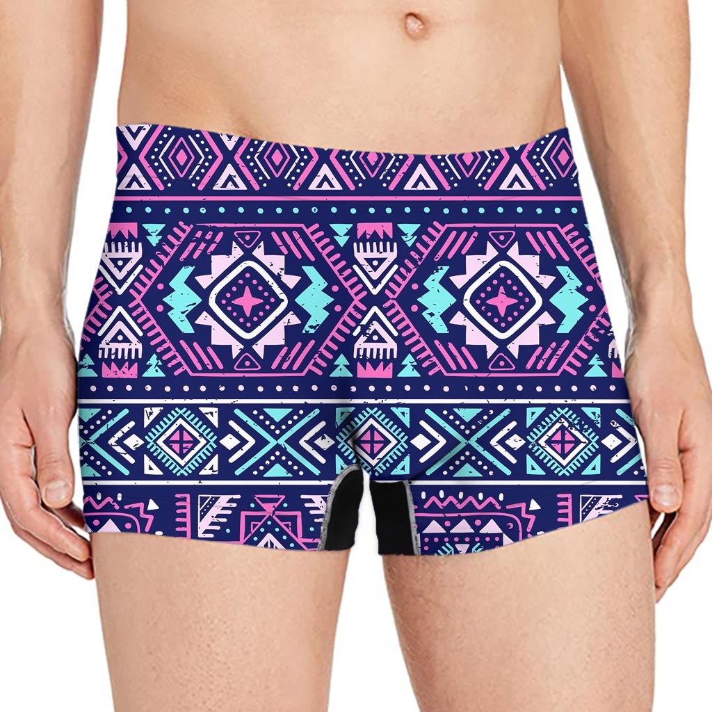 Blue And Pink Aztec Pattern Print Men's Boxer Briefs