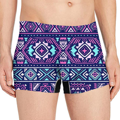 Blue And Pink Aztec Pattern Print Men's Boxer Briefs