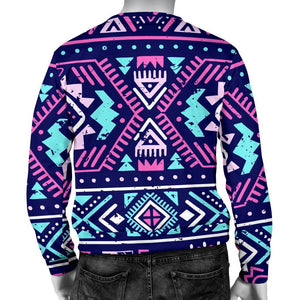 Blue And Pink Aztec Pattern Print Men's Crewneck Sweatshirt GearFrost