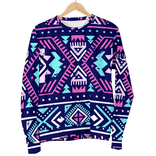 Blue And Pink Aztec Pattern Print Men's Crewneck Sweatshirt GearFrost