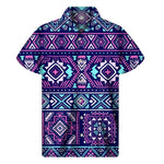 Blue And Pink Aztec Pattern Print Men's Short Sleeve Shirt