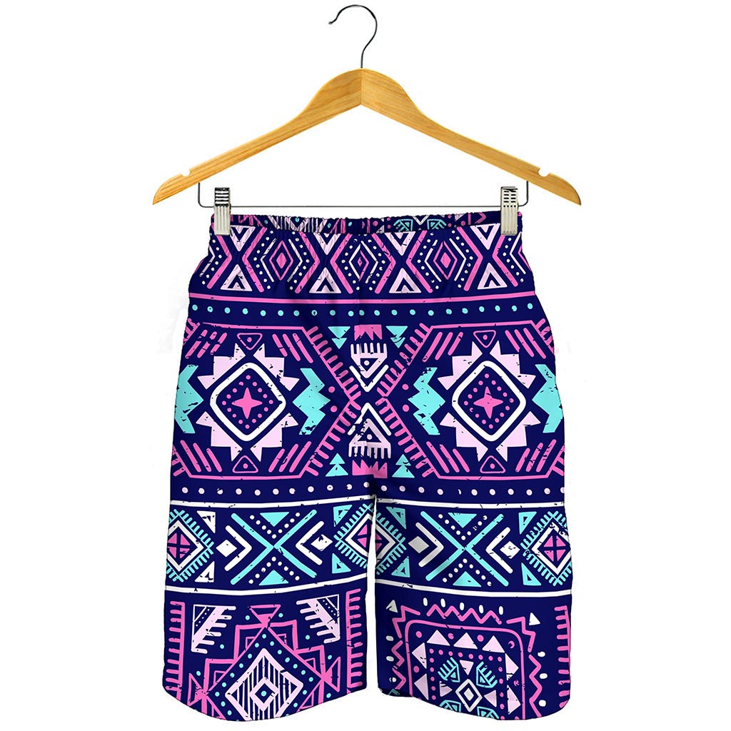 Blue And Pink Aztec Pattern Print Men's Shorts
