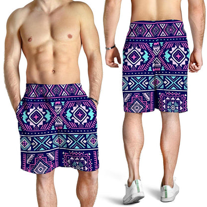 Blue And Pink Aztec Pattern Print Men's Shorts
