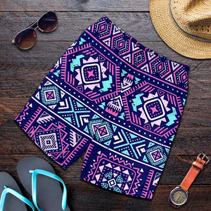 Blue And Pink Aztec Pattern Print Men's Shorts