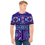 Blue And Pink Aztec Pattern Print Men's T-Shirt