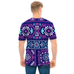 Blue And Pink Aztec Pattern Print Men's T-Shirt