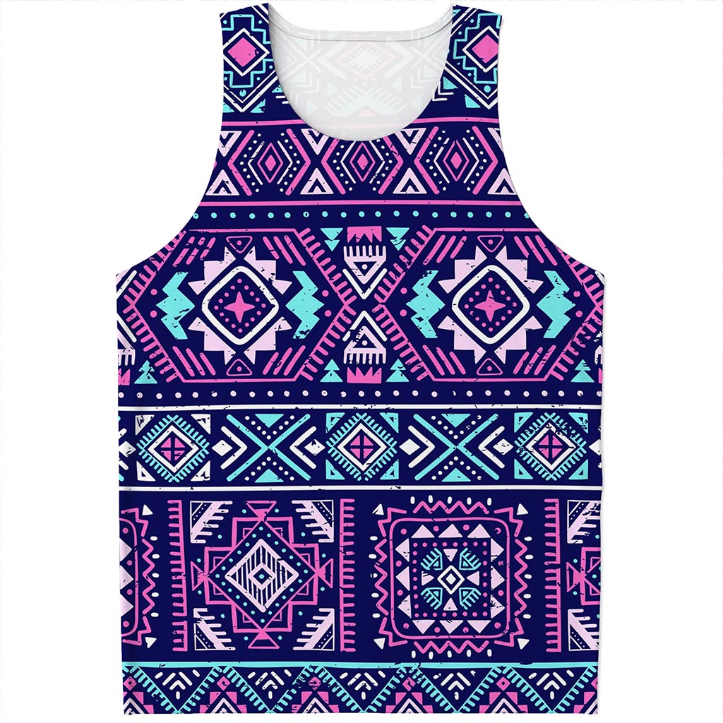 Blue And Pink Aztec Pattern Print Men's Tank Top