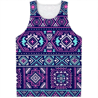 Blue And Pink Aztec Pattern Print Men's Tank Top