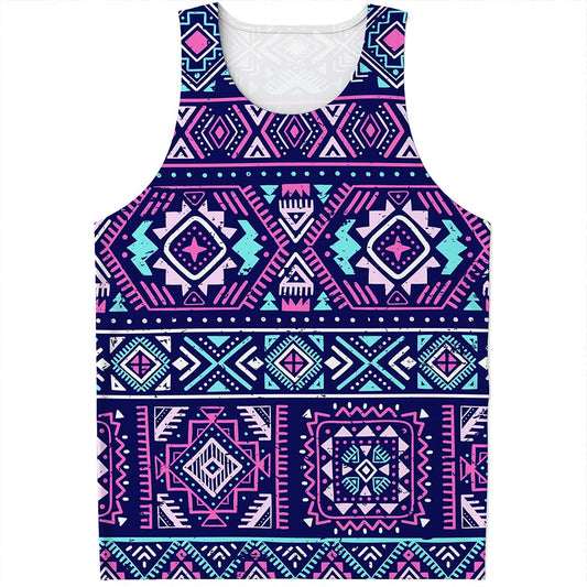 Blue And Pink Aztec Pattern Print Men's Tank Top