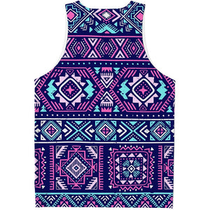 Blue And Pink Aztec Pattern Print Men's Tank Top