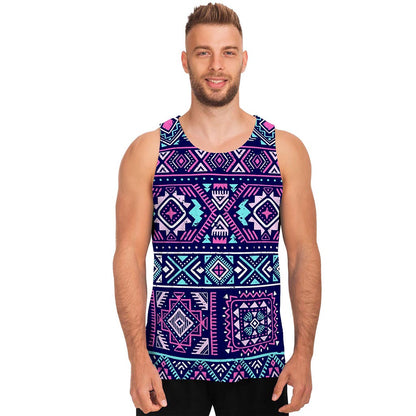 Blue And Pink Aztec Pattern Print Men's Tank Top