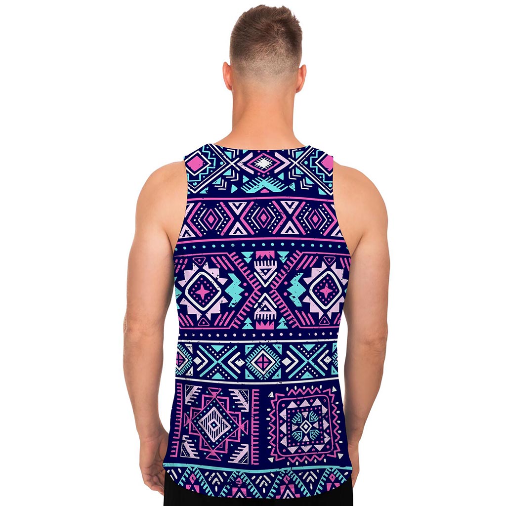 Blue And Pink Aztec Pattern Print Men's Tank Top