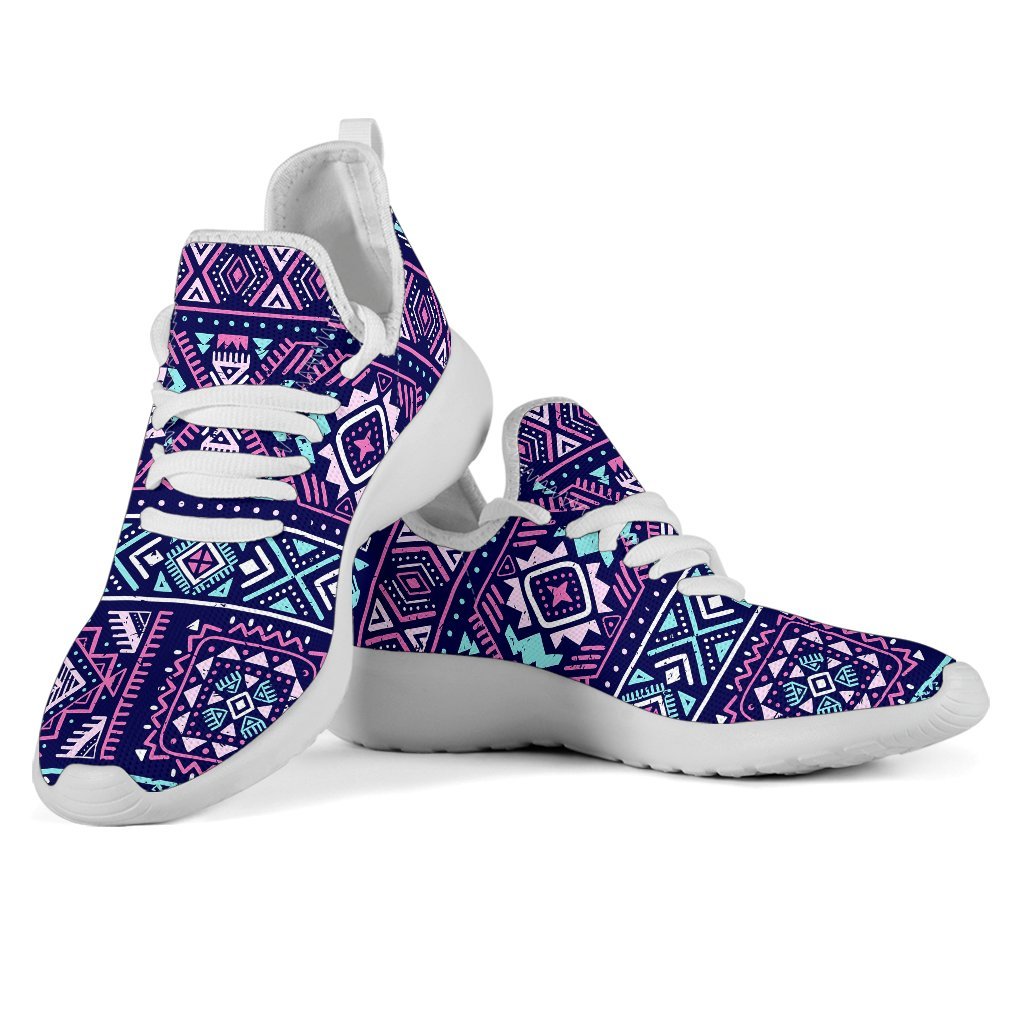 Blue And Pink Aztec Pattern Print Mesh Knit Shoes GearFrost