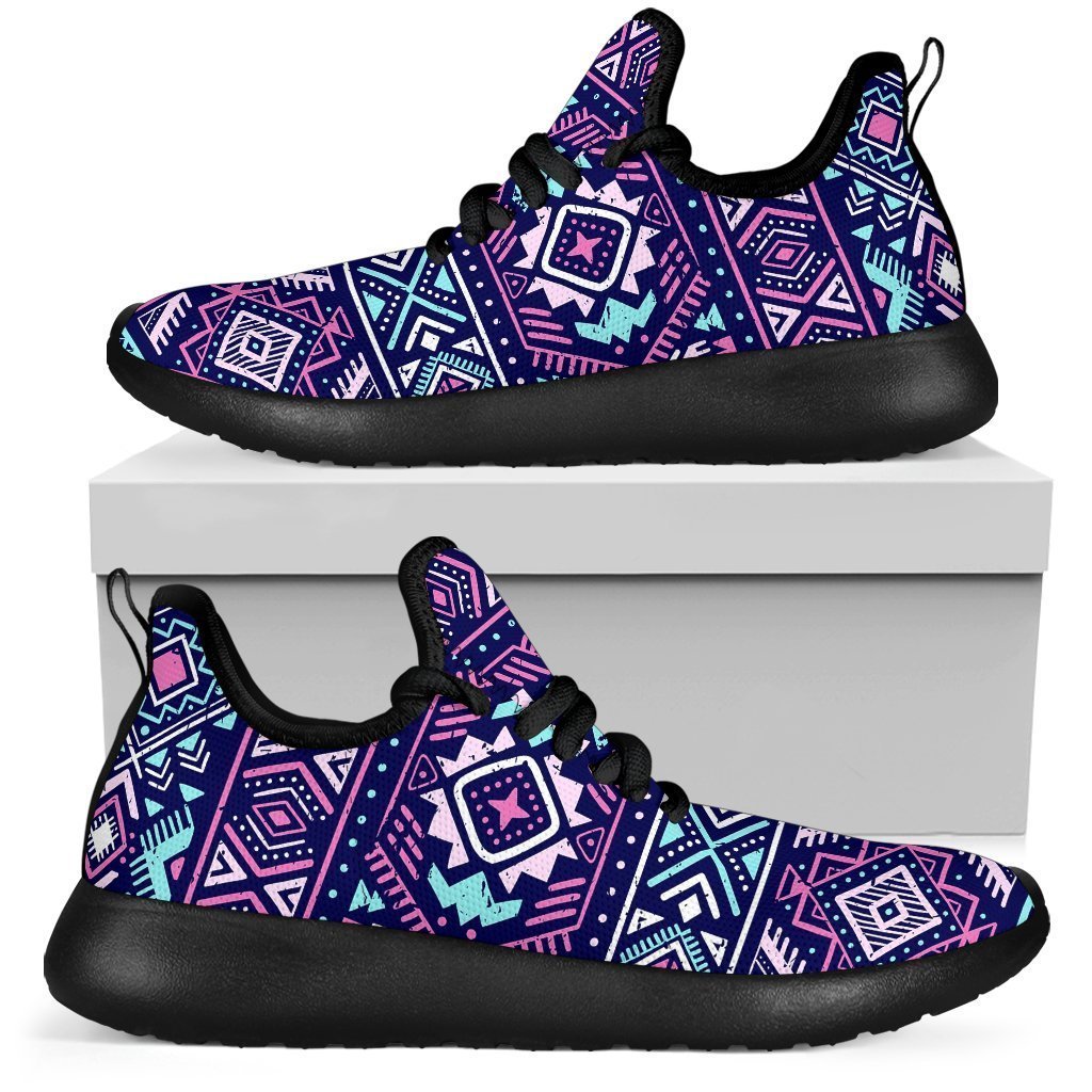 Blue And Pink Aztec Pattern Print Mesh Knit Shoes GearFrost