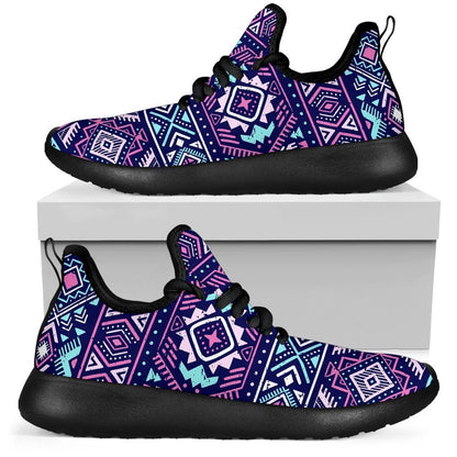 Blue And Pink Aztec Pattern Print Mesh Knit Shoes GearFrost