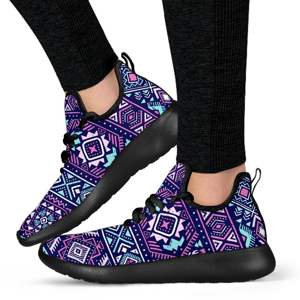 Blue And Pink Aztec Pattern Print Mesh Knit Shoes GearFrost