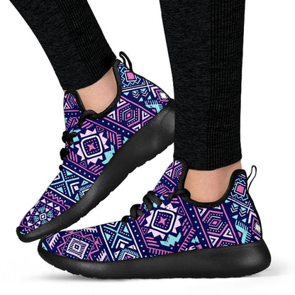 Blue And Pink Aztec Pattern Print Mesh Knit Shoes GearFrost