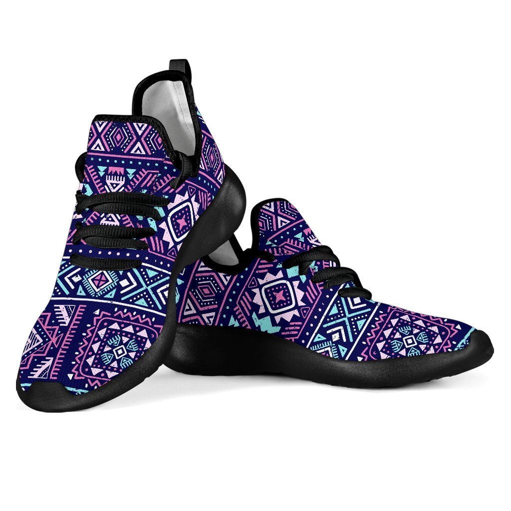 Blue And Pink Aztec Pattern Print Mesh Knit Shoes GearFrost