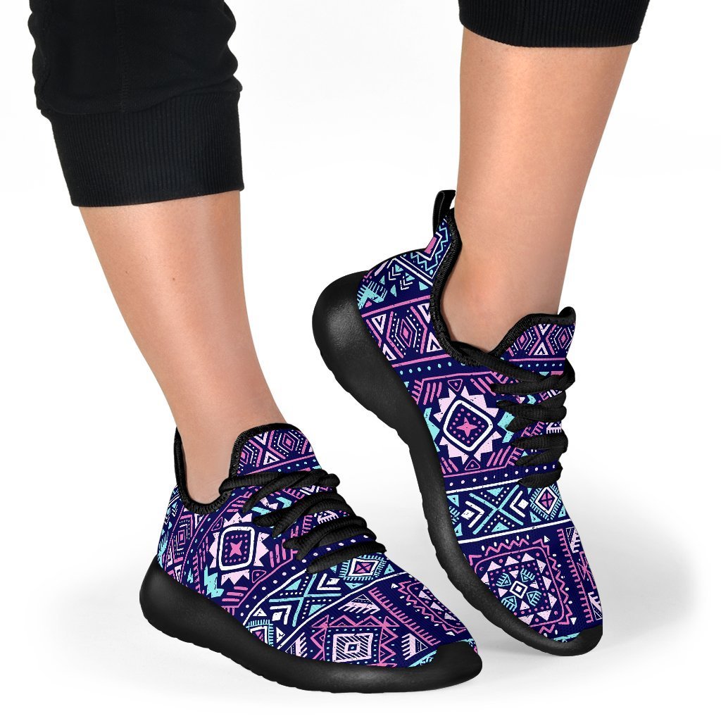 Blue And Pink Aztec Pattern Print Mesh Knit Shoes GearFrost