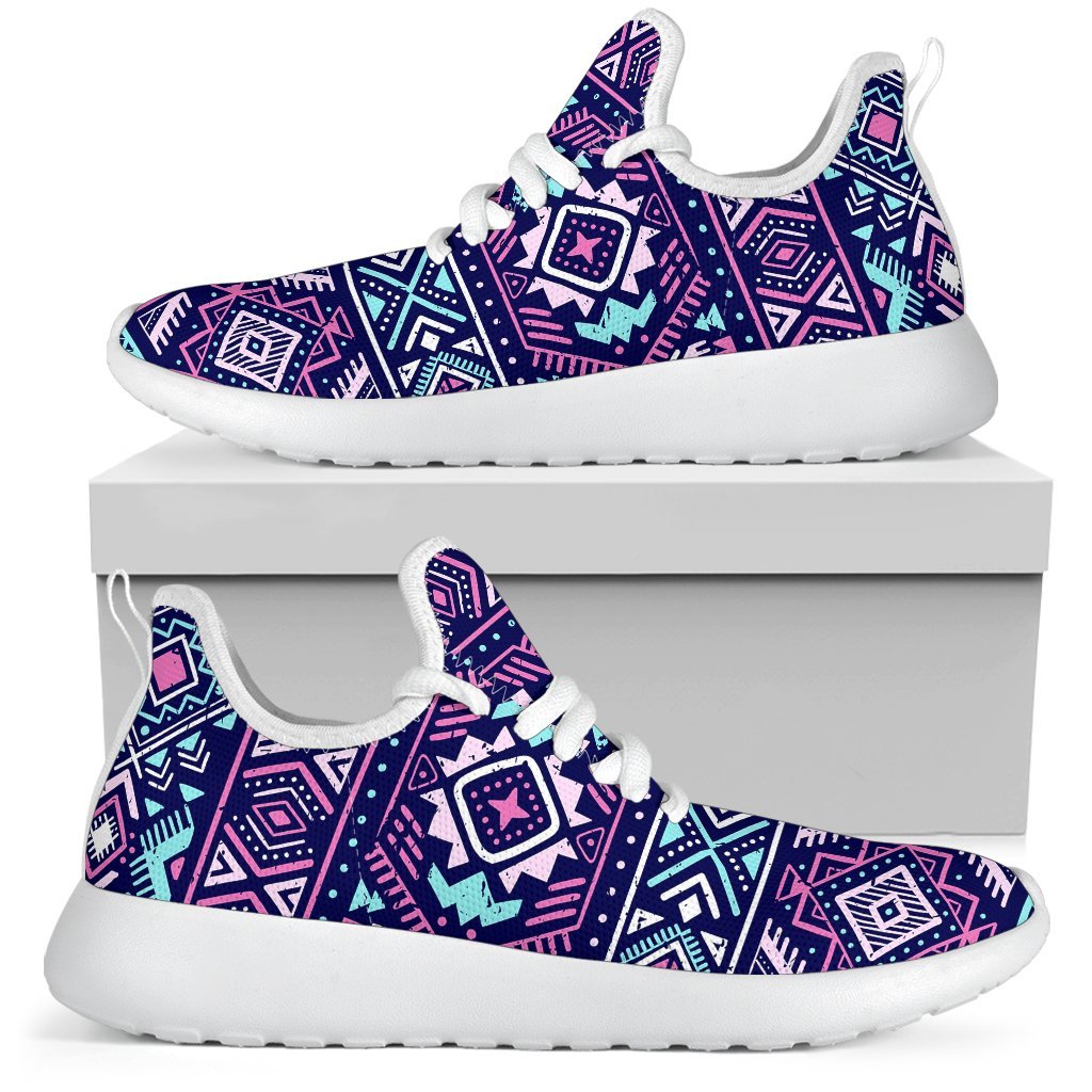 Blue And Pink Aztec Pattern Print Mesh Knit Shoes GearFrost