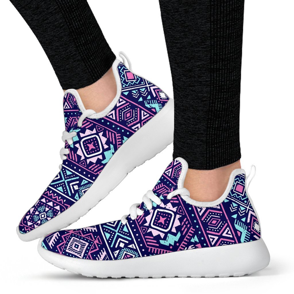 Blue And Pink Aztec Pattern Print Mesh Knit Shoes GearFrost