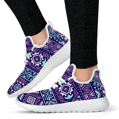 Blue And Pink Aztec Pattern Print Mesh Knit Shoes GearFrost