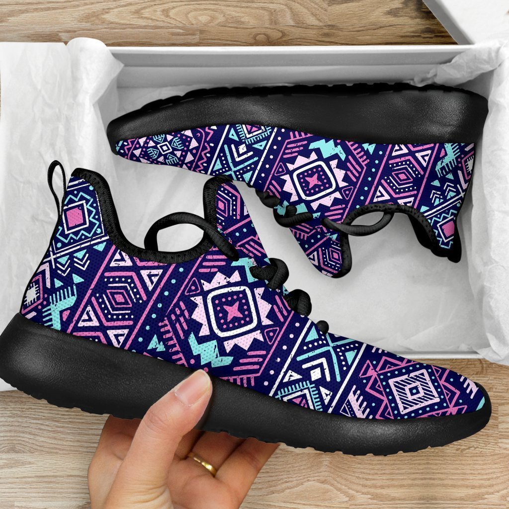 Blue And Pink Aztec Pattern Print Mesh Knit Shoes GearFrost