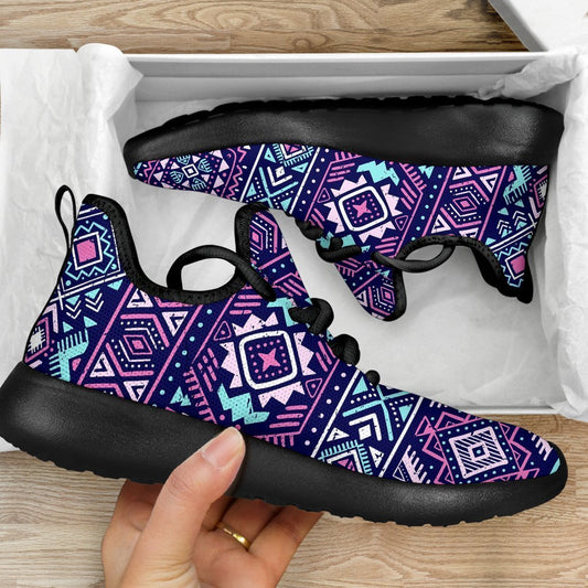 Blue And Pink Aztec Pattern Print Mesh Knit Shoes GearFrost