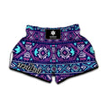 Blue And Pink Aztec Pattern Print Muay Thai Boxing Shorts